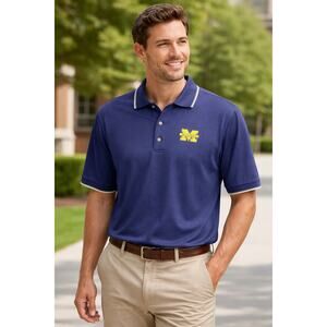 PGA Tour Michigan Wolverines Polo Shirt Large Blue Embroidered Logo NCAA Golf